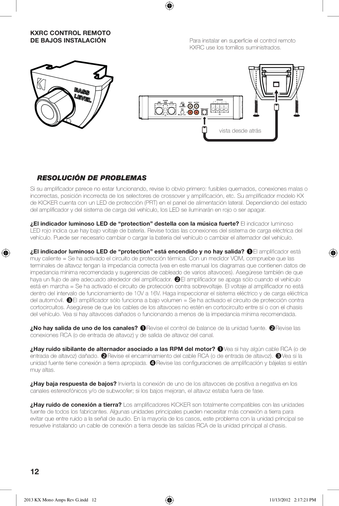 Kicker KX800.1, KX1200.1, KX1600.1, KX2400.1 owner manual Resolución DE Problemas, Kxrc Control Remoto 