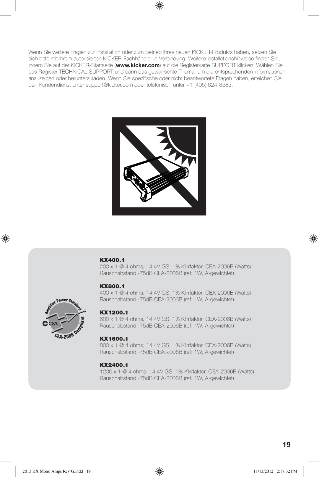 Kicker KX2400.1, KX800.1, KX1200.1, KX1600.1 owner manual KX Mono Amps Rev G.indd 11/13/2012 21732 PM 