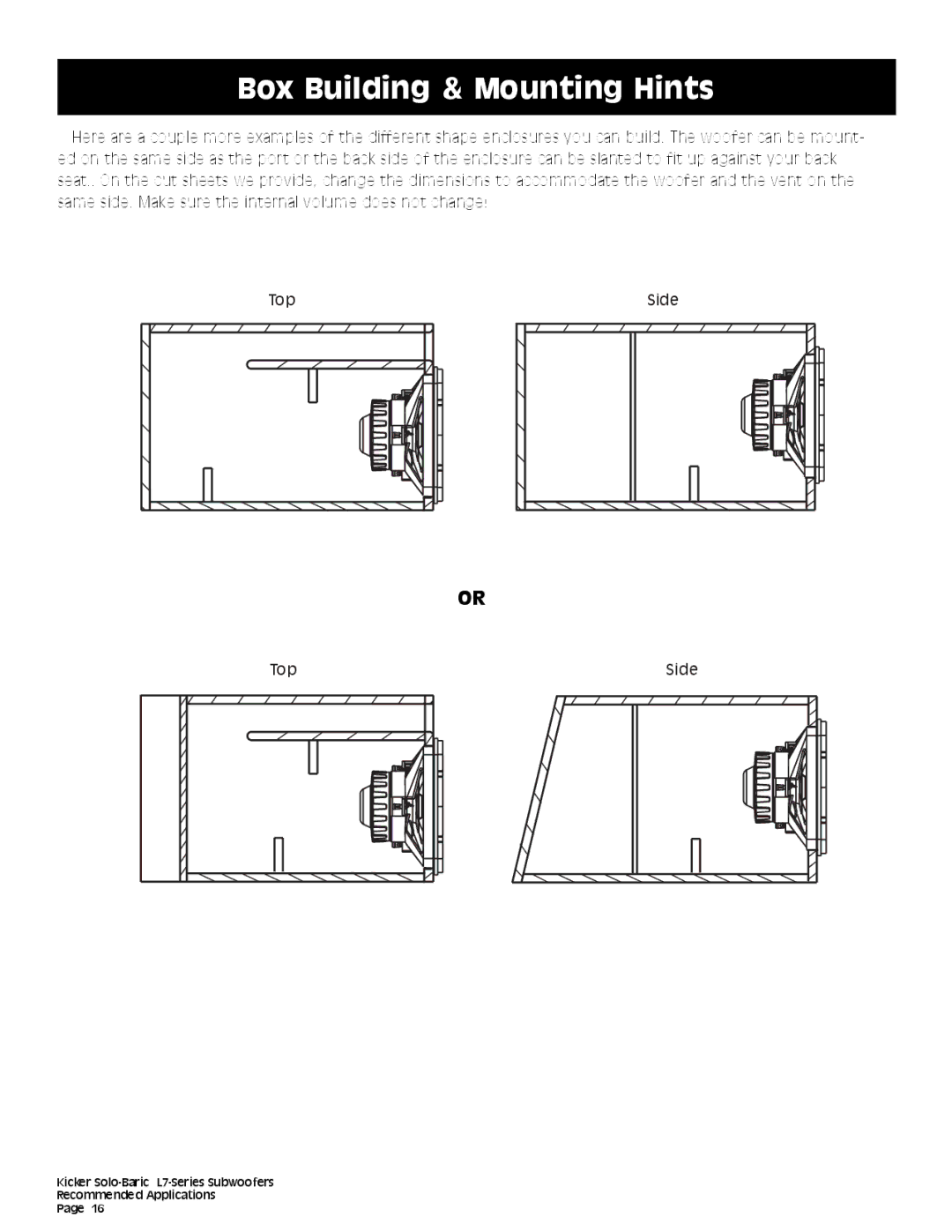 Kicker L7 technical manual Top Side 