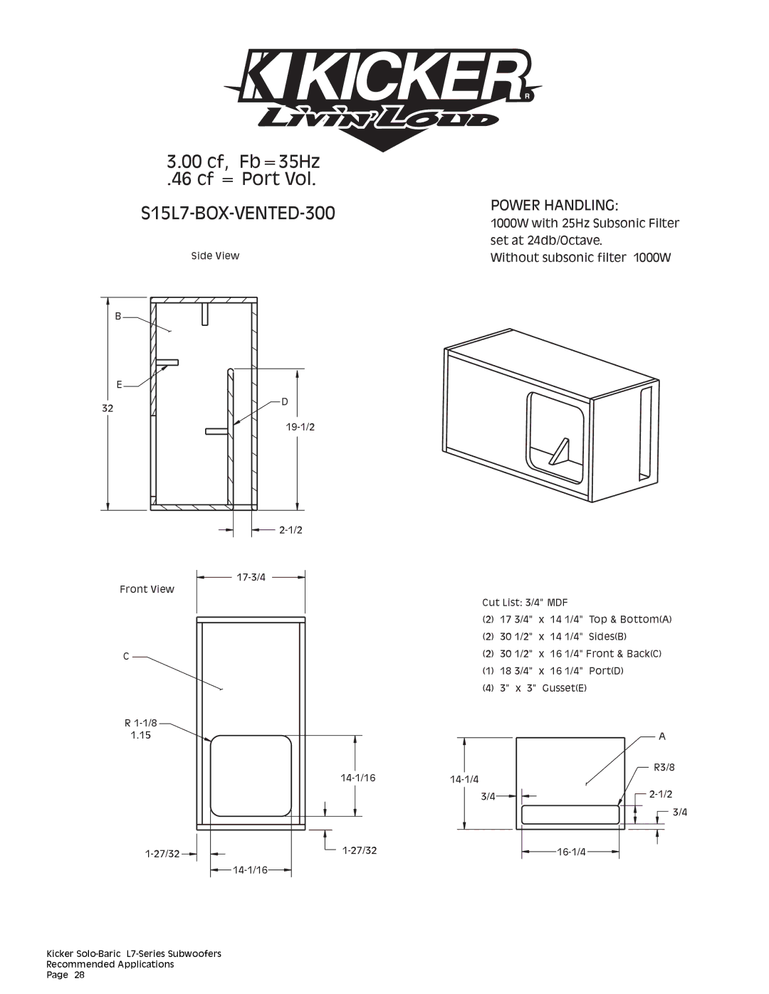 Kicker technical manual S15L7-BOX-VENTED-300 