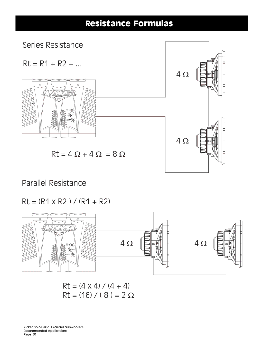 Kicker L7 technical manual Resistance Formulas 