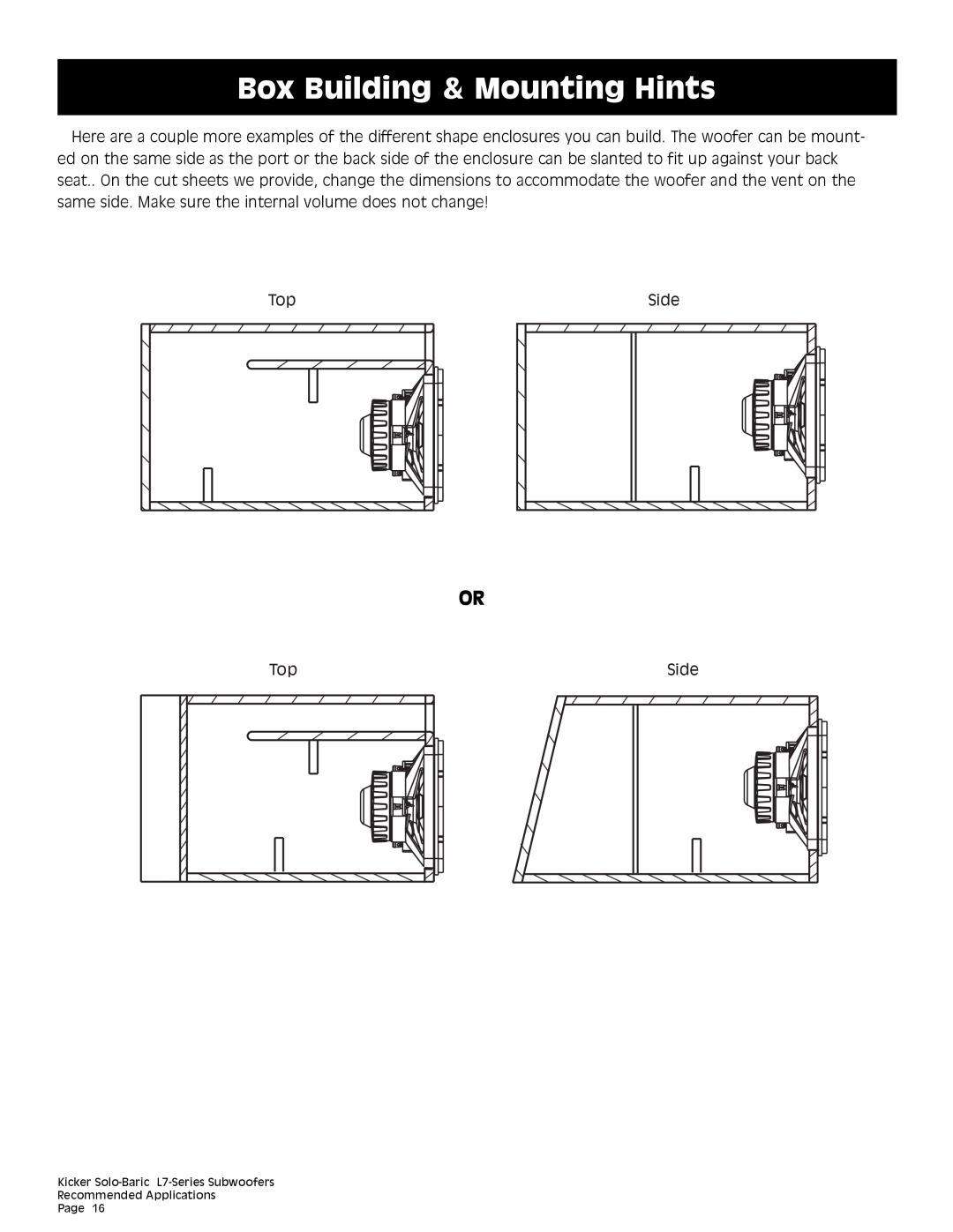 Kicker L7 technical manual Box Building & Mounting Hints, Side 