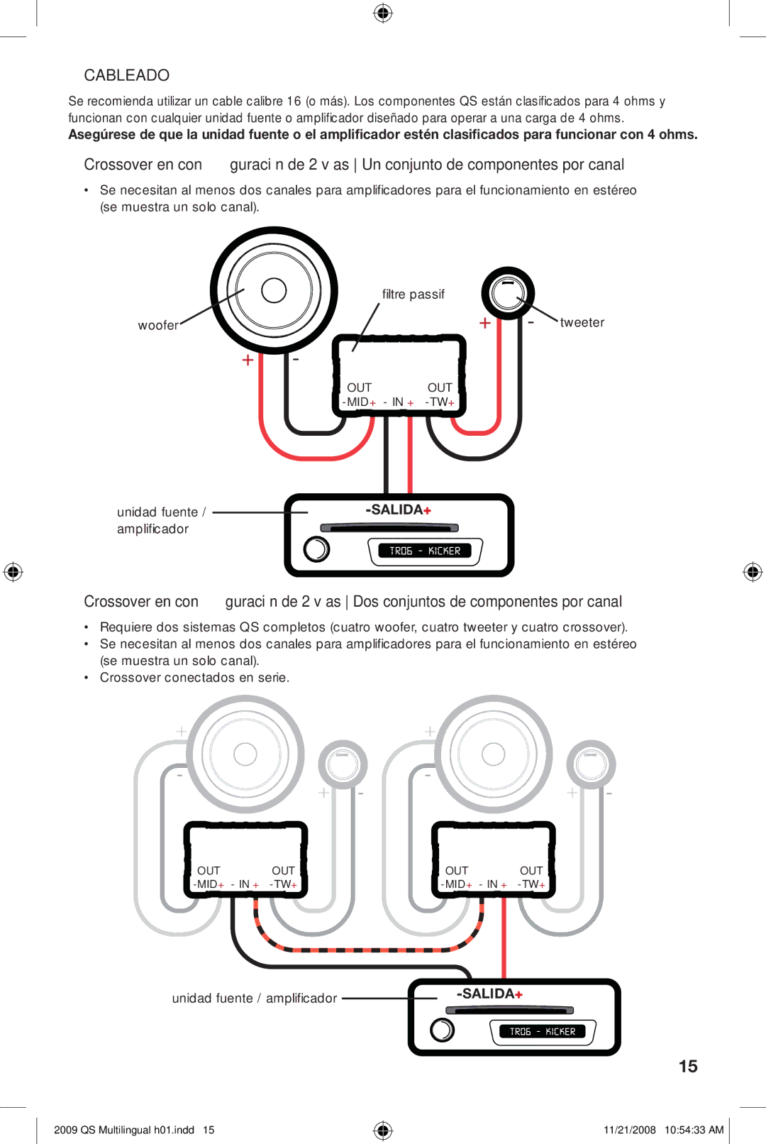 Kicker QS60.2, QS65.2 manuel dutilisation Cableado, Unidad fuente, Ampliﬁ cador 