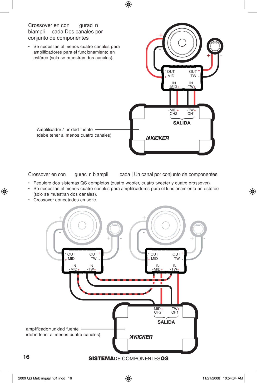 Kicker QS65.2, QS60.2 manuel dutilisation MID+-TW+ CH2 CH1 Leftsalidaoutput 