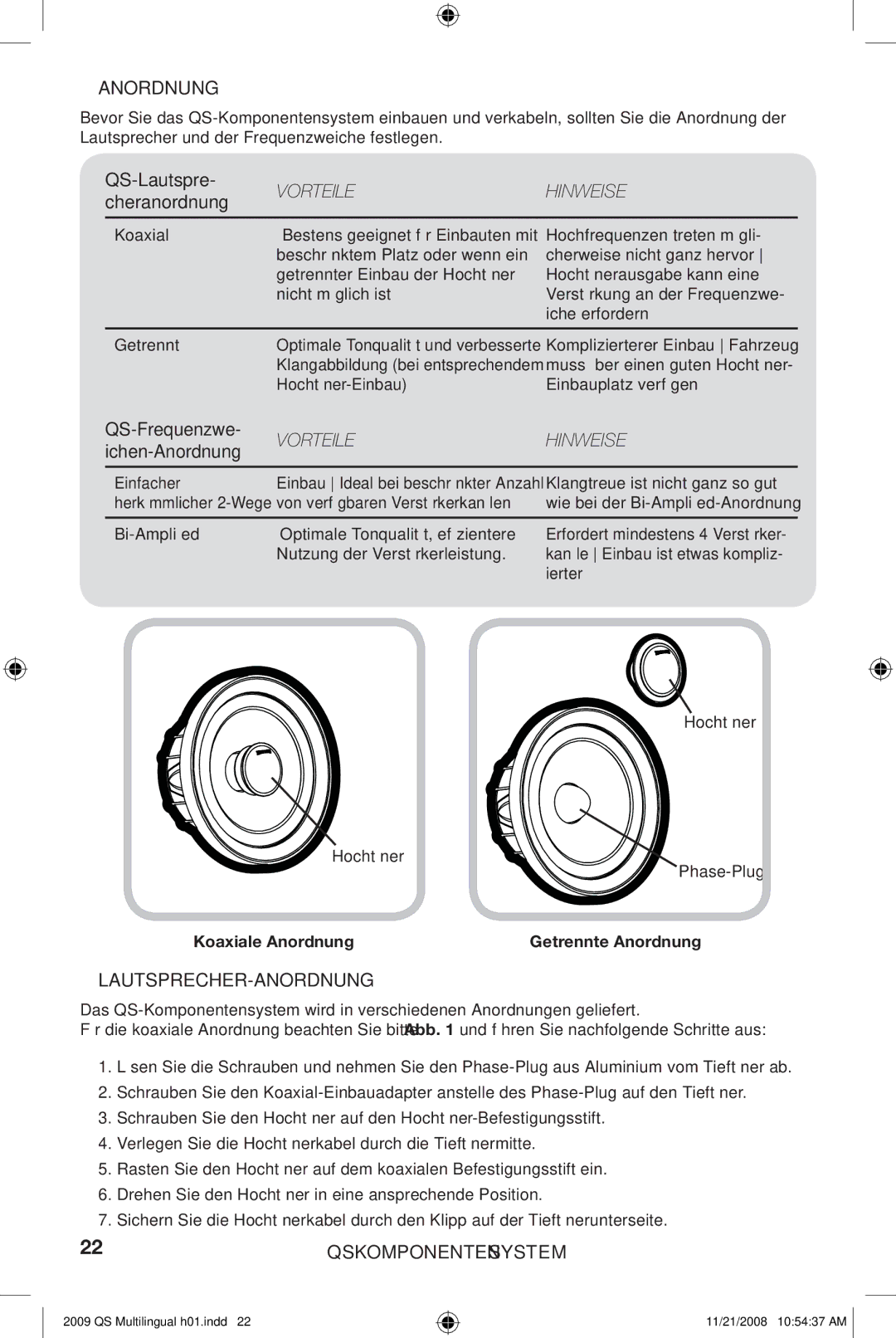 Kicker QS65.2, QS60.2 manuel dutilisation Lautsprecher-Anordnung 