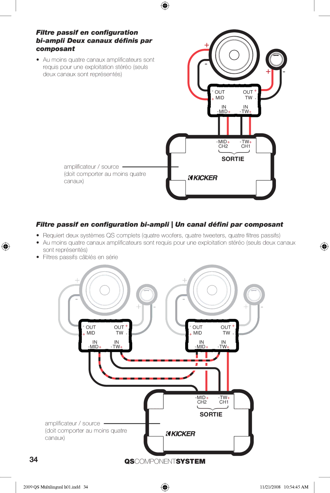 Kicker QS65.2, QS60.2 manuel dutilisation Ampliﬁ cateur / source Doit comporter au moins quatre canaux 