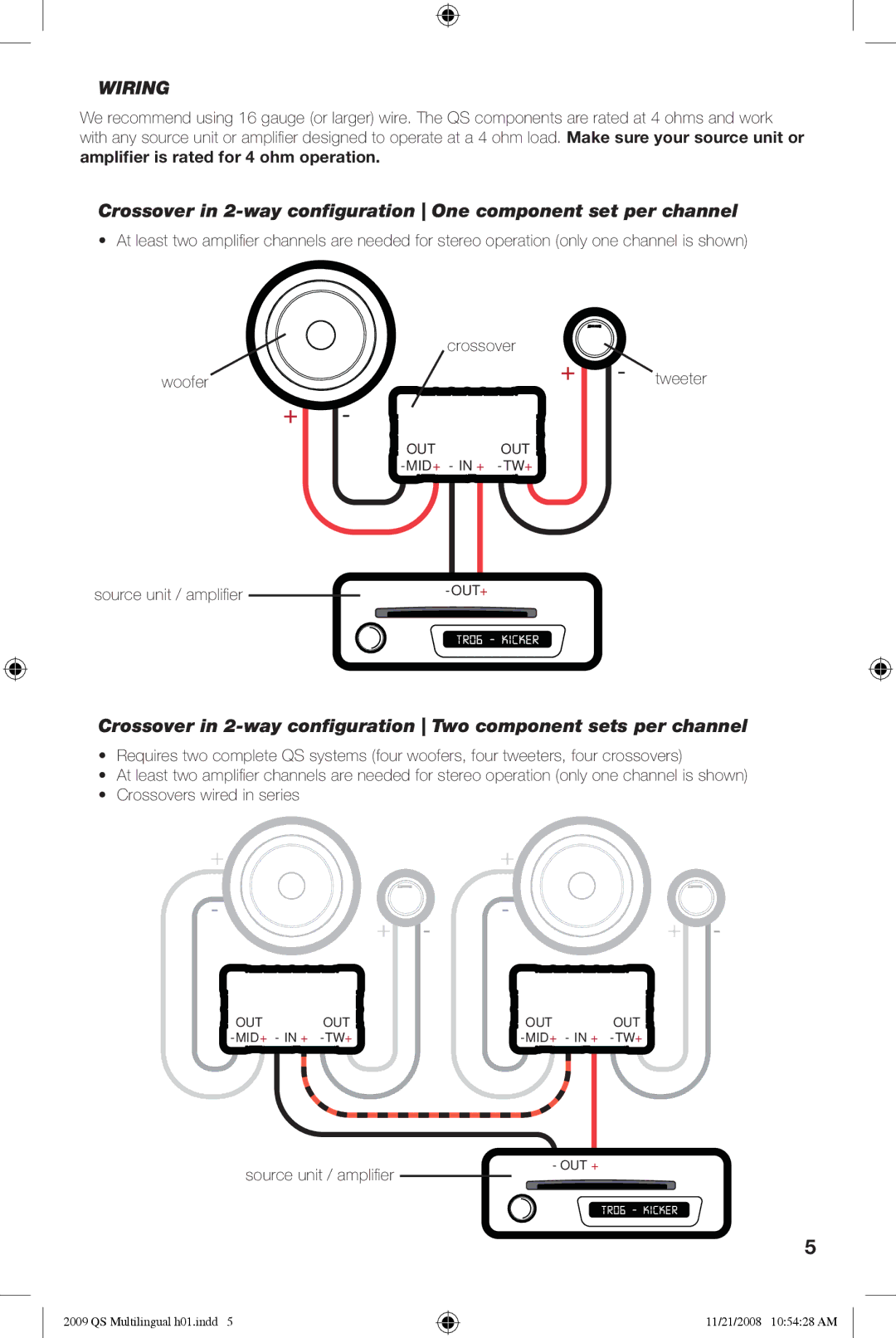 Kicker QS60.2, QS65.2 manuel dutilisation Wiring, Source unit / ampliﬁ er 