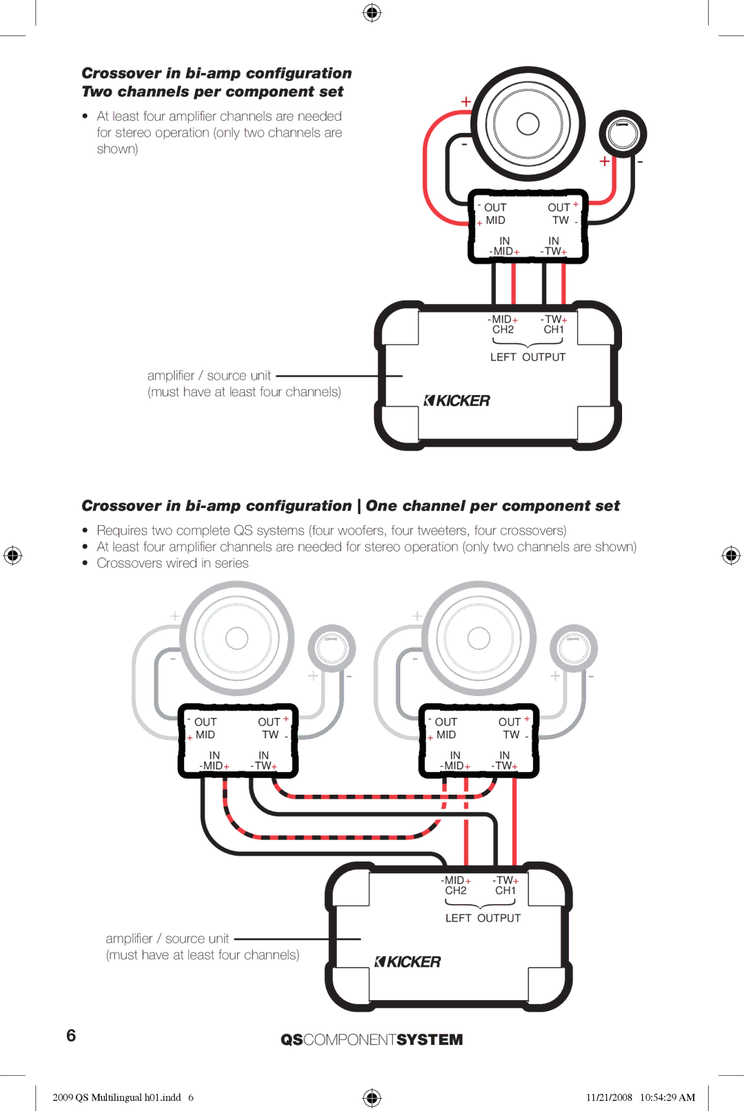 Kicker QS65.2, QS60.2 manuel dutilisation Ampliﬁ er / source unit Must have at least four channels 