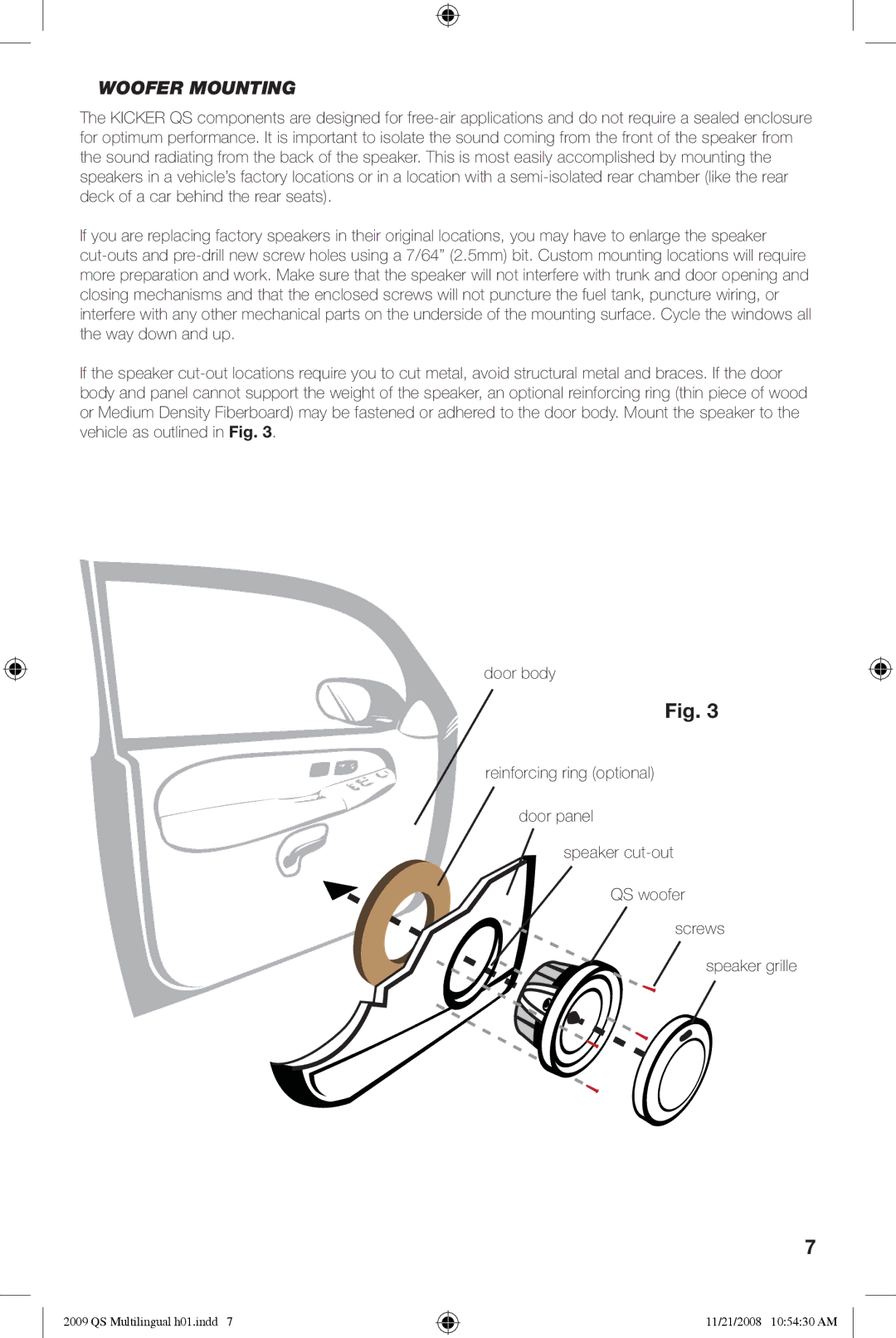 Kicker QS60.2, QS65.2 manuel dutilisation Woofer Mounting 