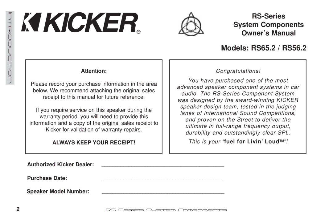 Kicker manual Models RS65.2 / RS56.2 