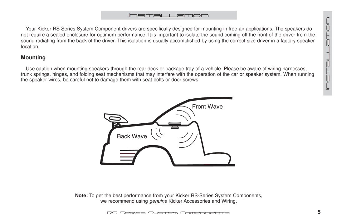 Kicker RS56.2, RS65.2 manual Installation, Mounting 