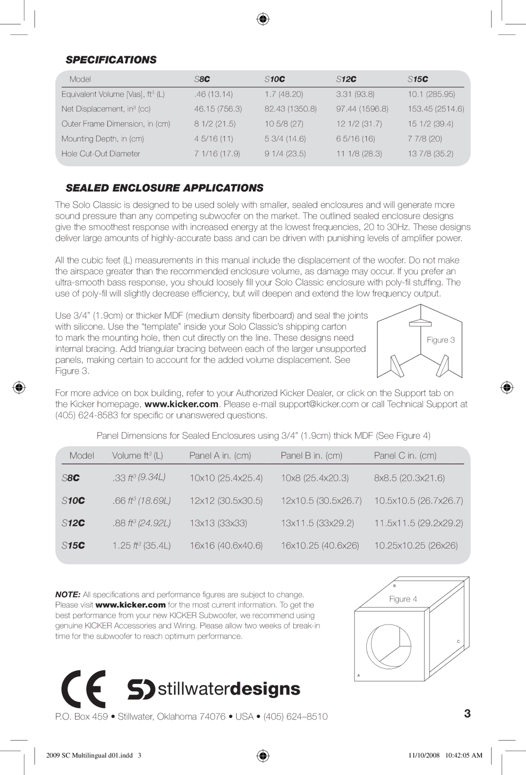 Kicker manuel dutilisation Sealed Enclosure Applications, S8C S10C S12C S15C 