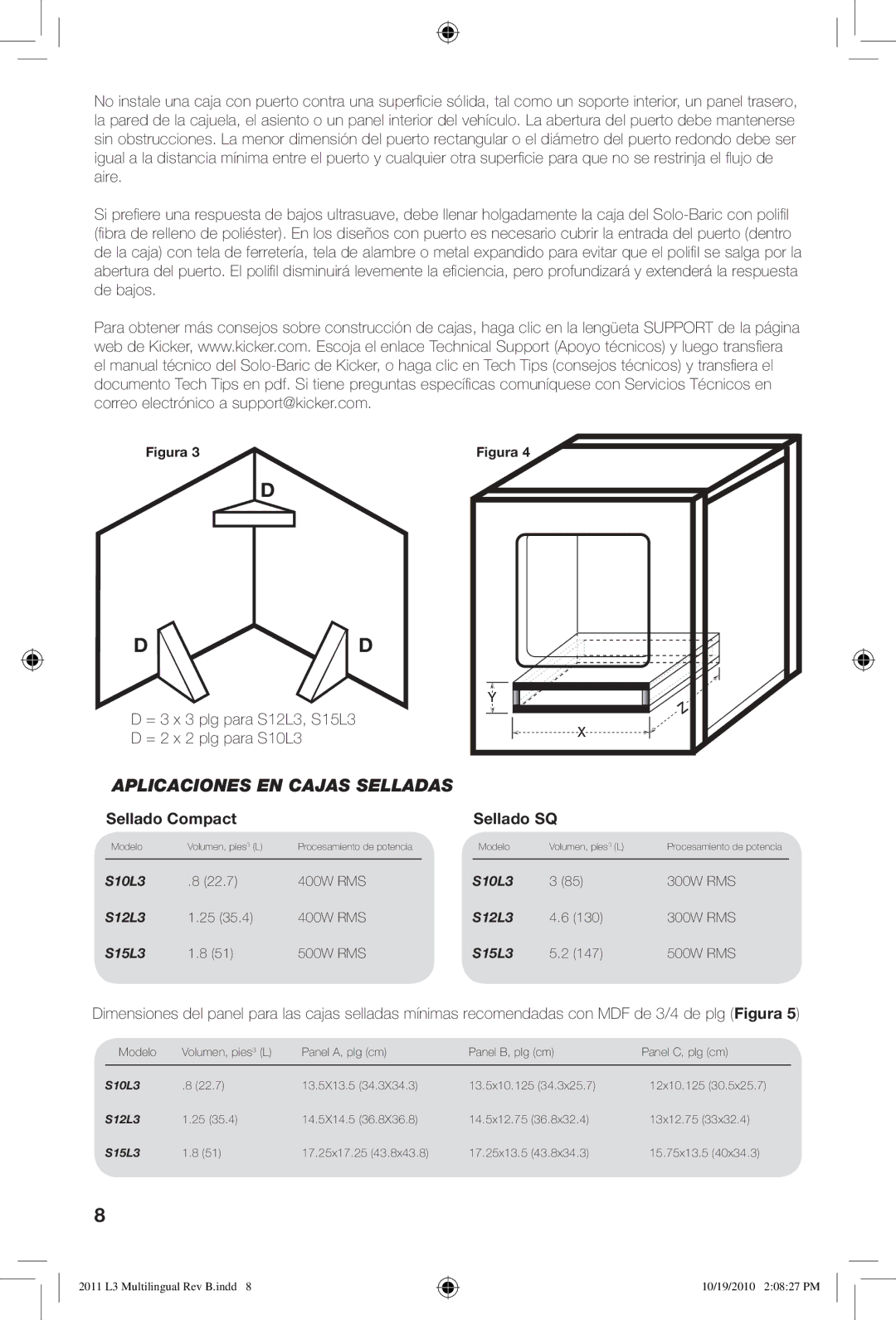 Kicker S15L3, S12L3, S10L3 owner manual Aplicaciones EN Cajas Selladas, Sellado Compact Sellado SQ 