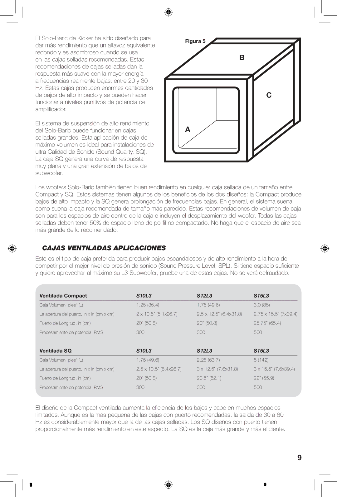 Kicker S12L3, S10L3, S15L3 owner manual Cajas Ventiladas Aplicaciones 