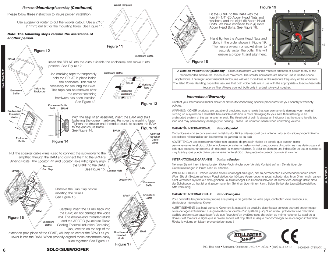 Kicker S18X warranty 6SOLOXSUBWOOFER, RemovalMountingAssembly, InternationalWarranty 