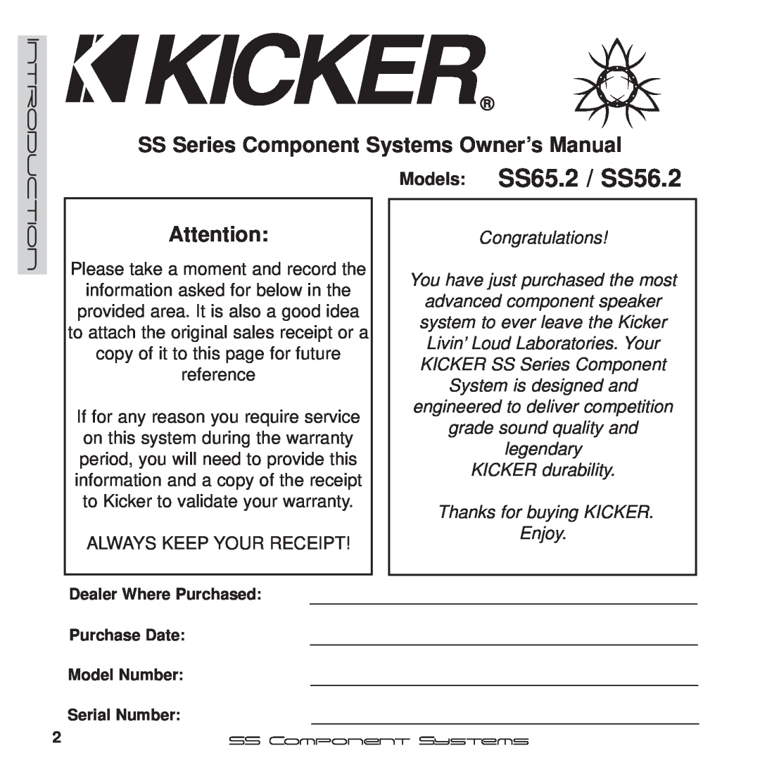 Kicker manual Models SS65.2 / SS56.2 