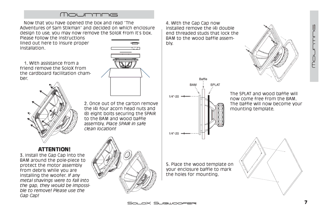 Kicker SUBWOOFER SOLOX manual Mounting 