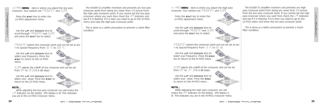 Kicker SX650.1, SX1250.1 manual Press the ENT key to enter LO-PASS adjustment menu, Menu 