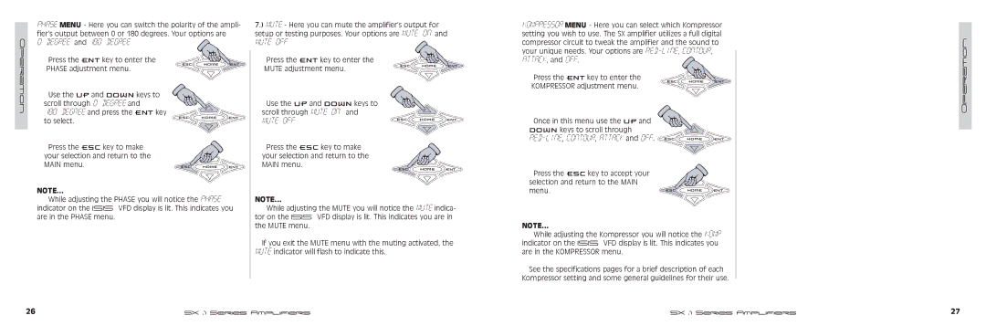 Kicker SX1250.1, SX650.1 manual Degree and 180 degree, Mute OFF, ATTACK, and OFF, Kompressor adjustment menu 