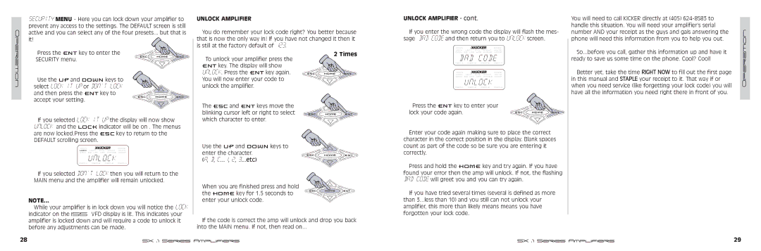 Kicker SX650.1, SX1250.1 manual Unlock Amplifier, Then press the ENT key to accept your setting, Times 