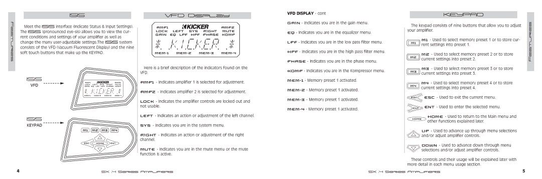 Kicker SX900.4, SX700.4 manual VFD Display, M1 M2 M3 M4 