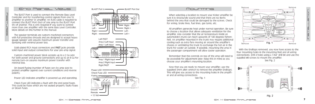 Kicker SX700.4, SX900.4 manual End Panel Views, Mounting, Installation 