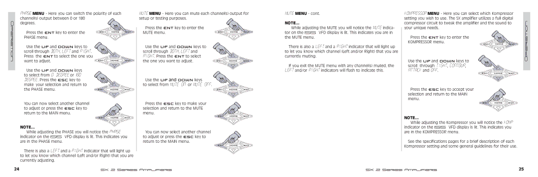 Kicker SX600.2 manual Attack and OFF, Operation Degrees Press the ENT key to enter, Phase menu Use the UP and Down keys to 