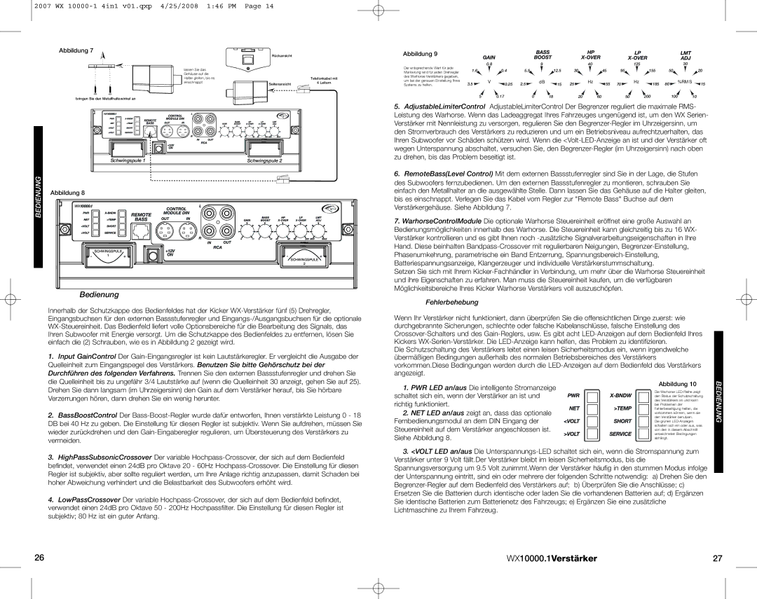 Kicker 07 WX 10000-1 manuel dutilisation Bedienung, Fehlerbehebung 