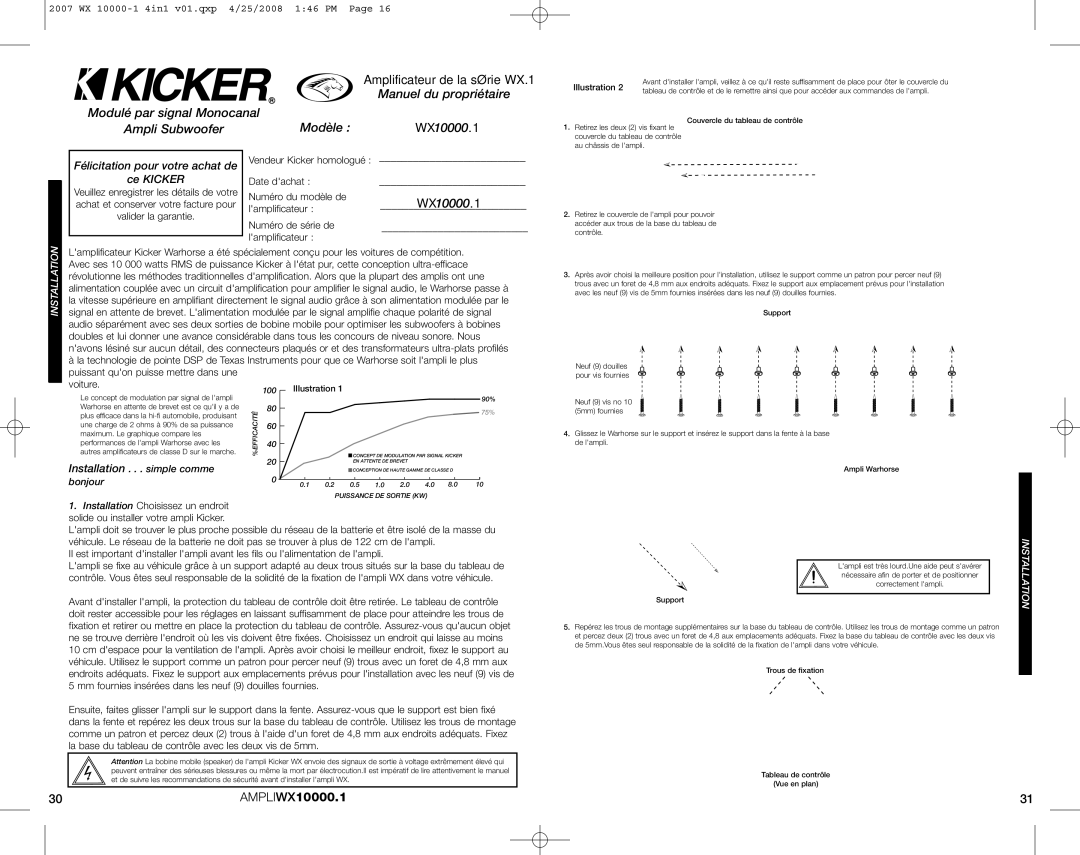 Kicker 07 WX 10000-1 Amplificateur de la série WX.1, Félicitation pour votre achat de Ce Kicker, Bonjour 