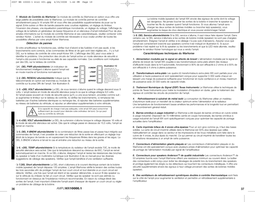 Kicker 07 WX 10000-1 manuel dutilisation Détection de pannes, Caractéristiques techniques du Warhorse, Remet en marche 