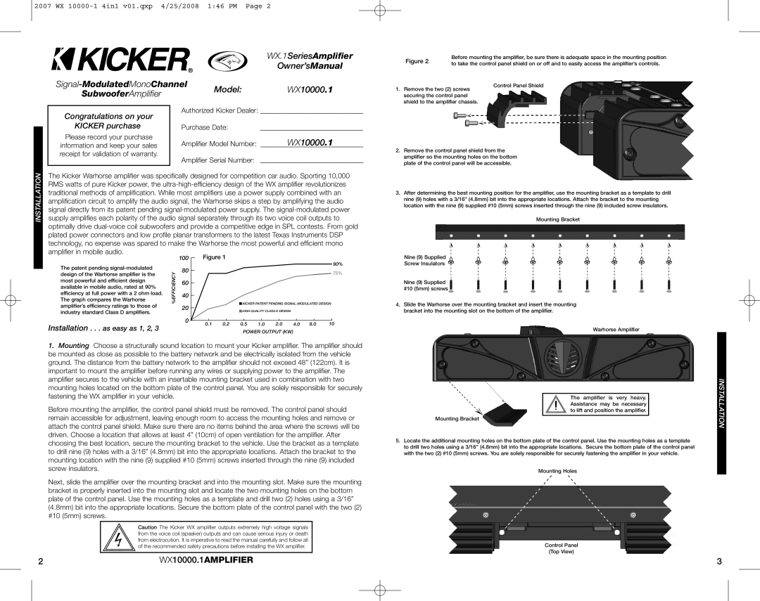 Kicker 07 WX 10000-1 manuel dutilisation Congratulations on your, Kicker purchase, Installation . . . as easy as 1, 2 