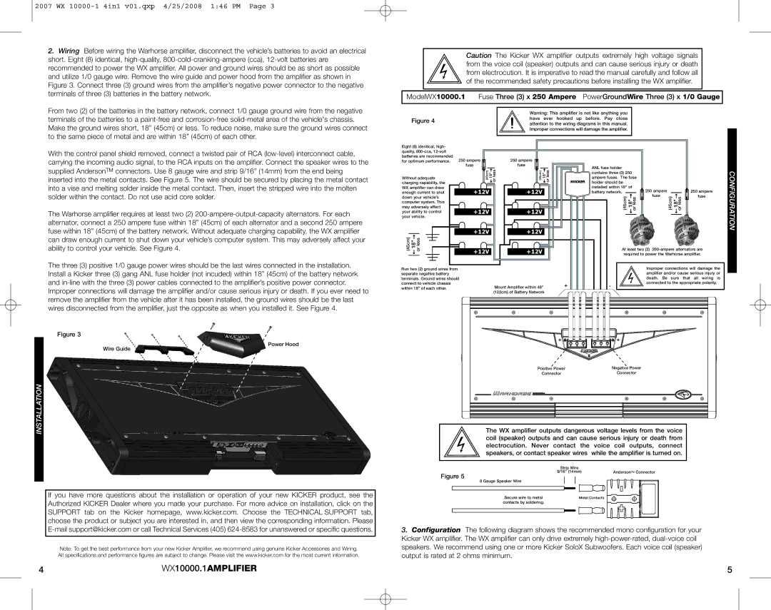 Kicker 07 WX 10000-1 manuel dutilisation Configuration, Installation, Power Hood Wire Guide 