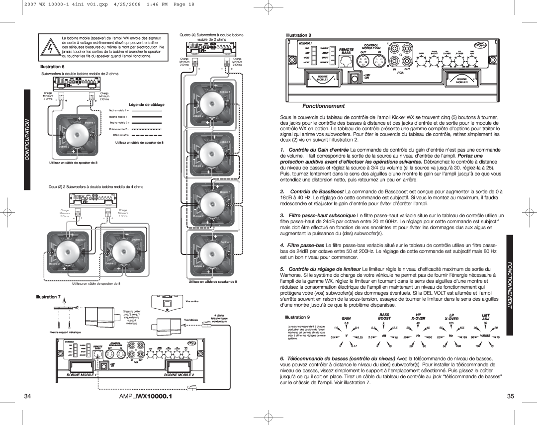 Kicker 07 WX 10000-1 manuel dutilisation Fonctionnement, AMPLIWX10000.1, Configuration 