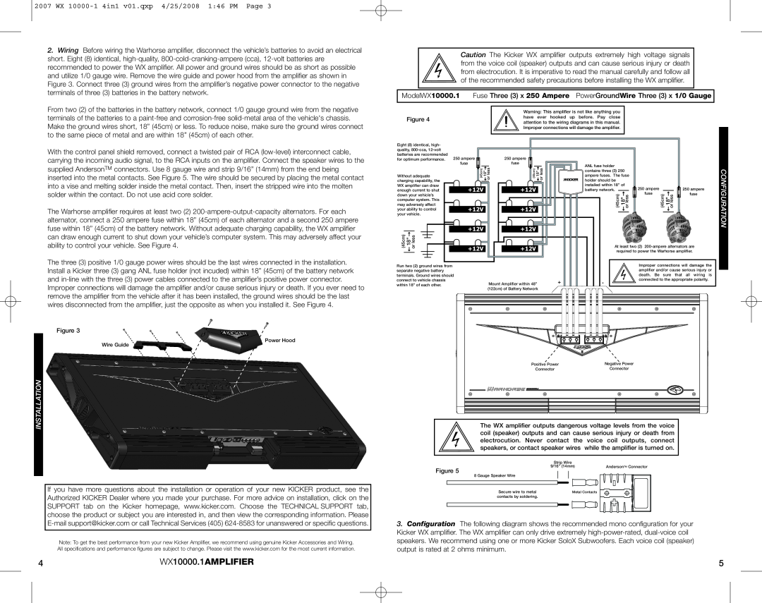 Kicker 07 WX 10000-1 manuel dutilisation Configuration, Installation, WX10000.1AMPLIFIER 