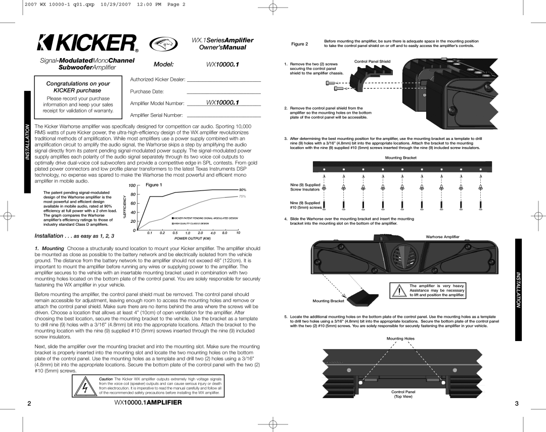 Kicker WX10000.1AMPLIFIER, Congratulations on your, KICKER purchase, WX.1Series Amplifier, Signal-Modulated MonoChannel 