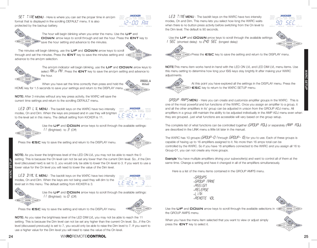 Kicker 08WXRC manual »groups, Adjustments,  key to return to the Wxrc Setup menu 