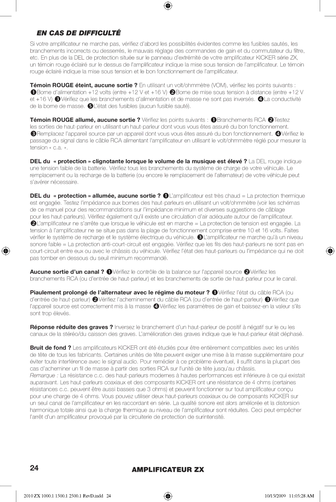 Kicker ZX2500.1, ZX1500.1, ZX1000.1 manual EN CAS DE Difficulté 