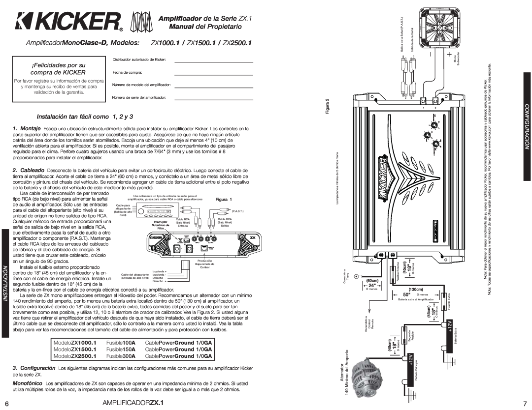 Kicker ZX1500.1 Amplificador de la Serie ZX.1, Manual del Propietario, AMPLIFICADORZX.1, Instalación tan fácil como 1, 2 y 