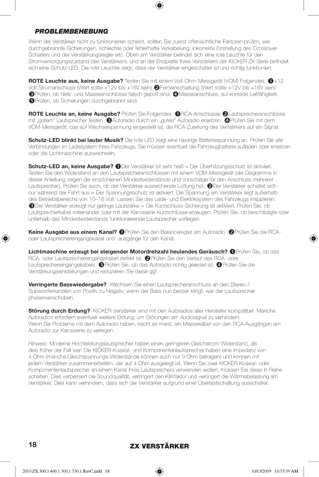 Kicker ZX300.4, ZX300.2, ZX300.3 manual Problembehebung 