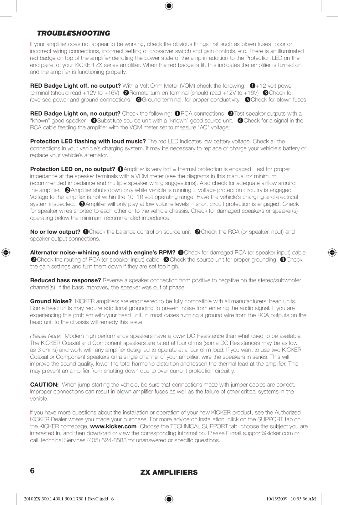 Kicker ZX300.4, ZX300.2, ZX300.3 manual Troubleshooting 