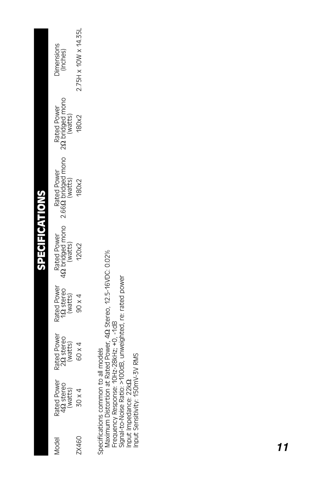 Kicker ZX460 warranty Specifications 