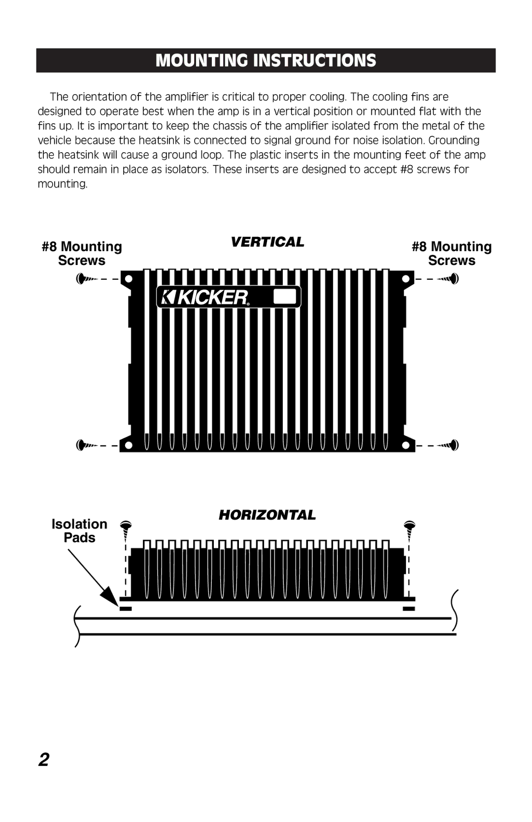 Kicker ZX460 warranty Mounting Instructions, Horizontal 