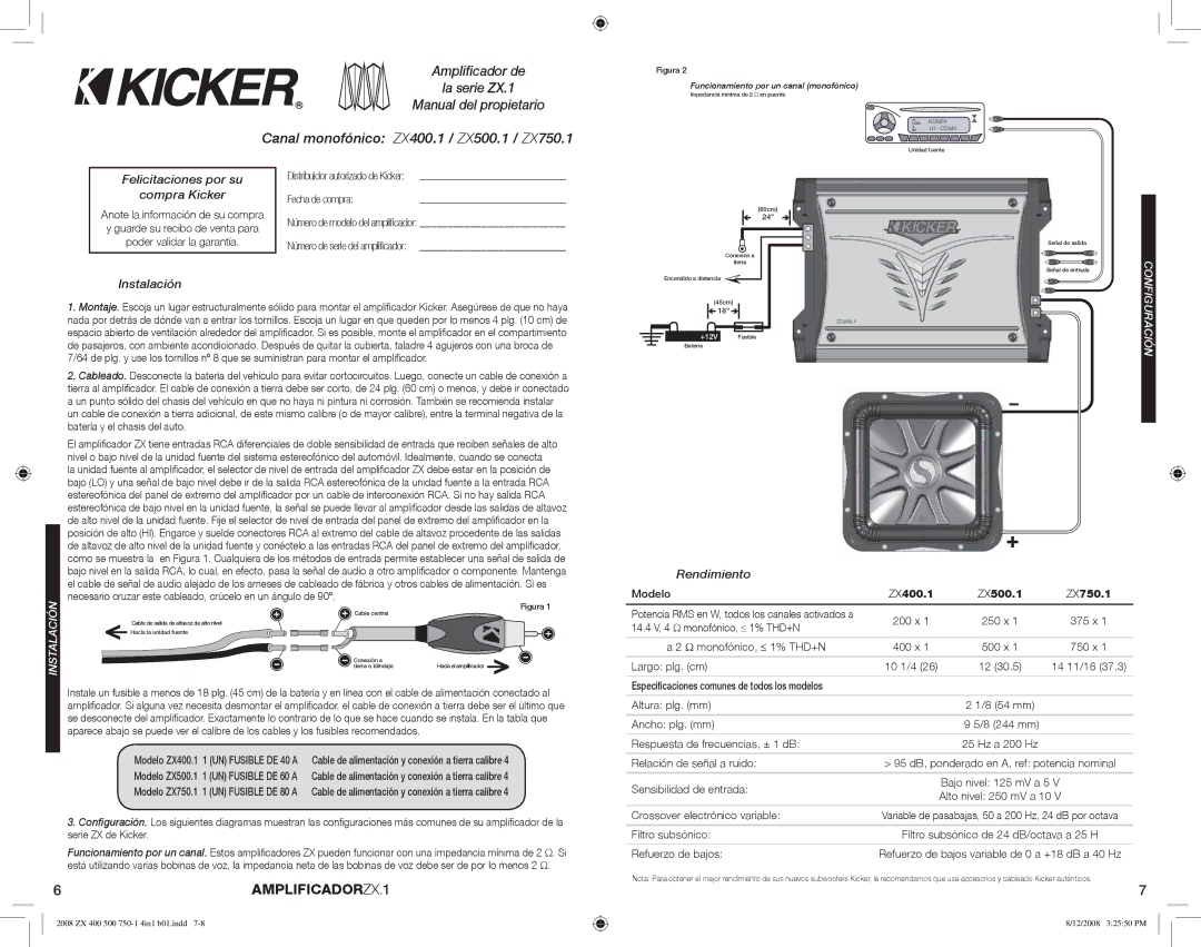 Kicker manuel dutilisation Canal monofónico ZX400.1 / ZX500.1 / ZX750.1, 6AMPLIFICADORZX.1 