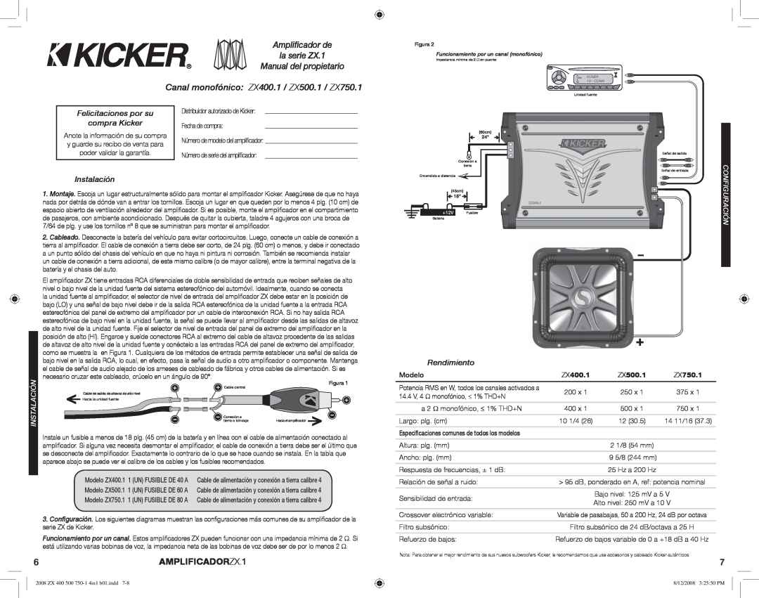 Kicker Canal monofónico ZX400.1 / ZX500.1 / ZX750.1, 6AMPLIFICADORZX.1, Ampliﬁcador de, la serie ZX.1, compra Kicker 