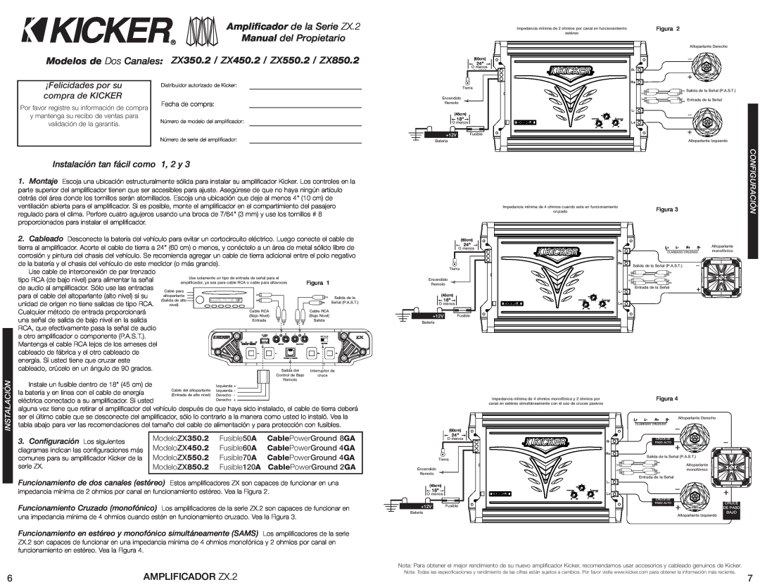 Kicker ZX550.2 Amplificador de la Serie ZX.2, Manual del Propietario, AMPLIFICADOR ZX.2, Instalación tan fácil como 1, 2 y 
