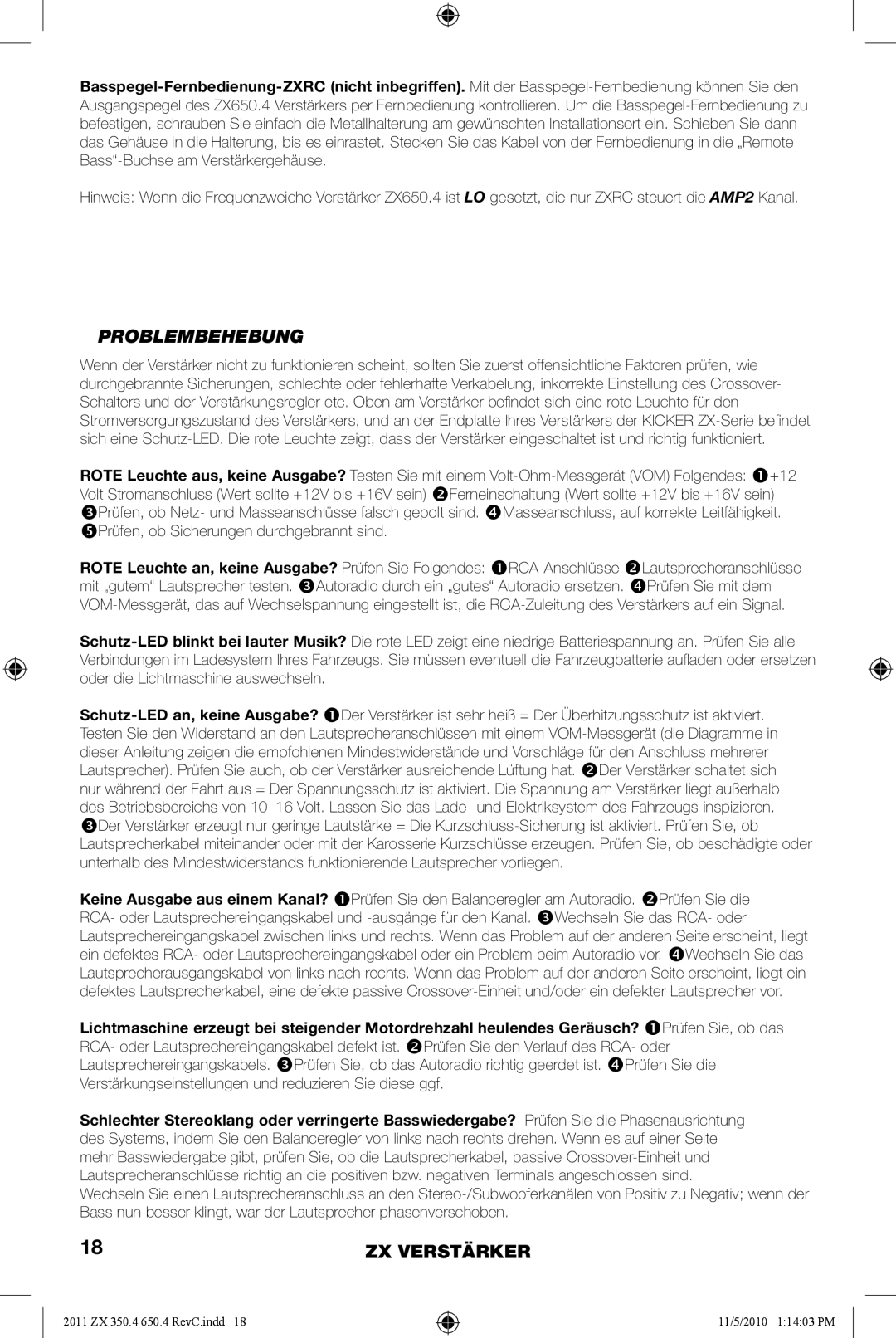 Kicker ZX650.4, ZX350.4 manual Problembehebung 