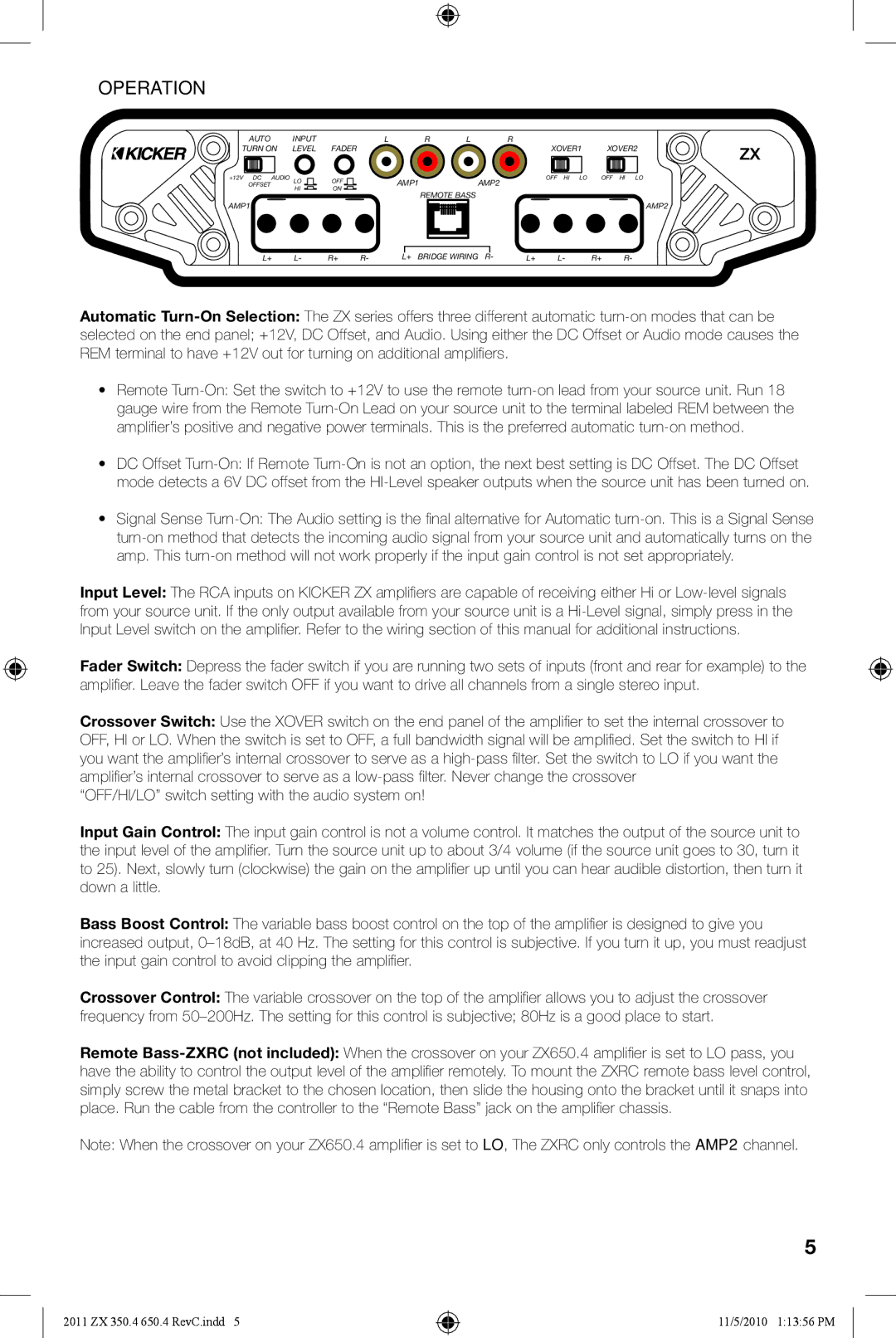 Kicker ZX350.4, ZX650.4 manual Operation 