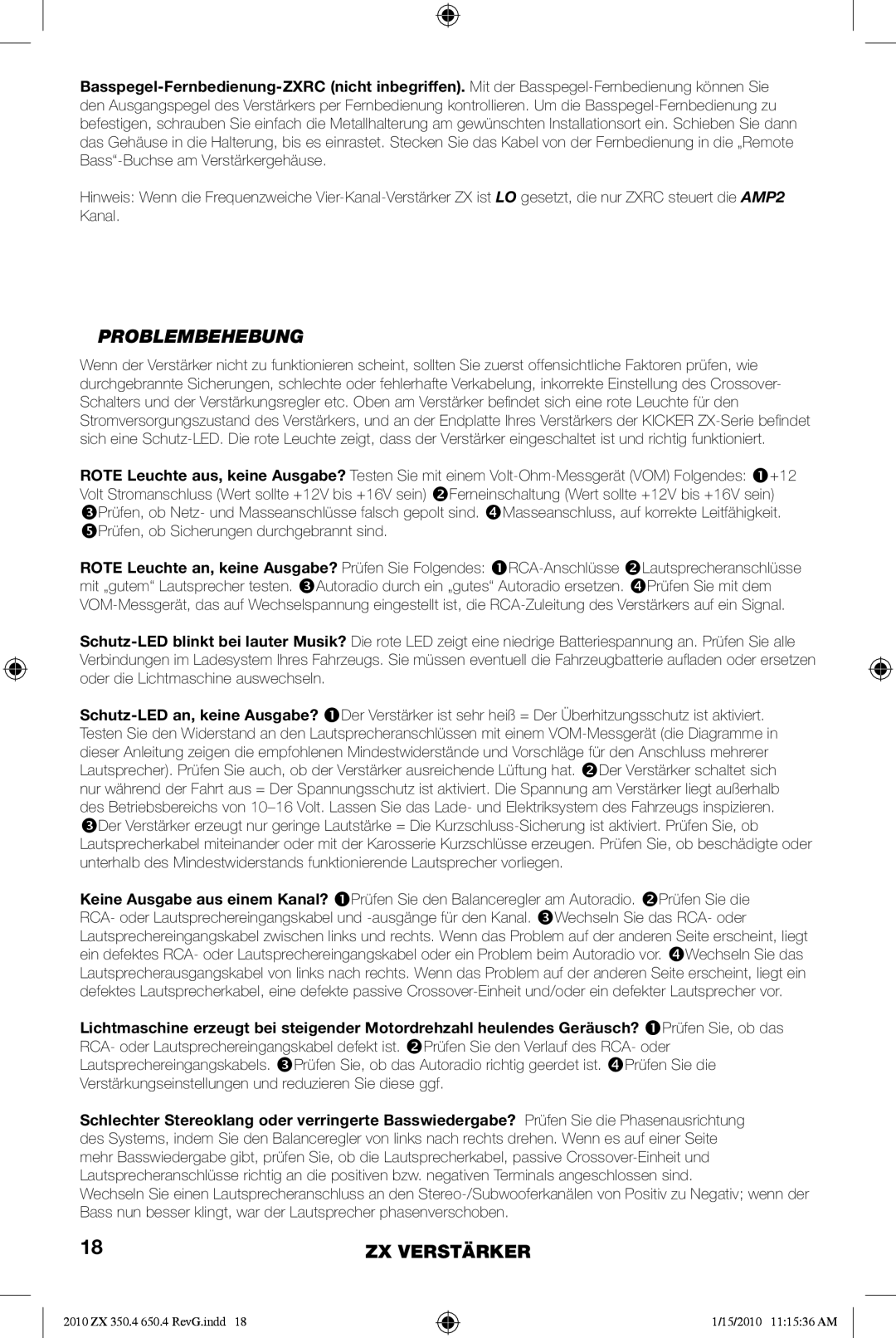 Kicker ZX650.4 manual Problembehebung 