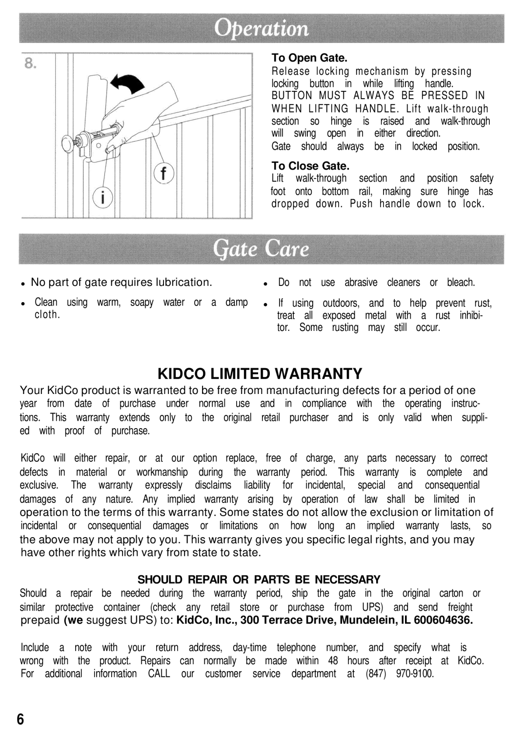 Kidco G10 manual To Open Gate, To Close Gate 