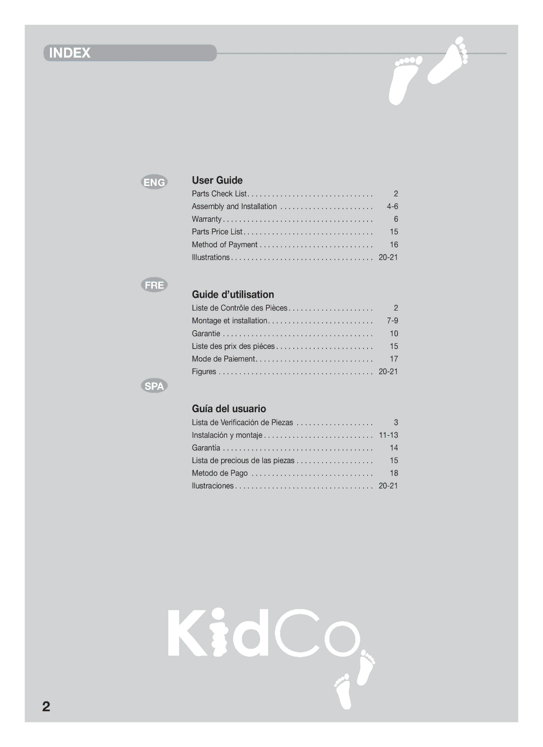 Kidco G150 manual Index 